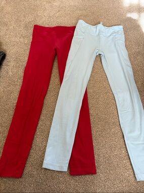 Athleta Girl Leggings in Red and Light Blue bundle XL (14)